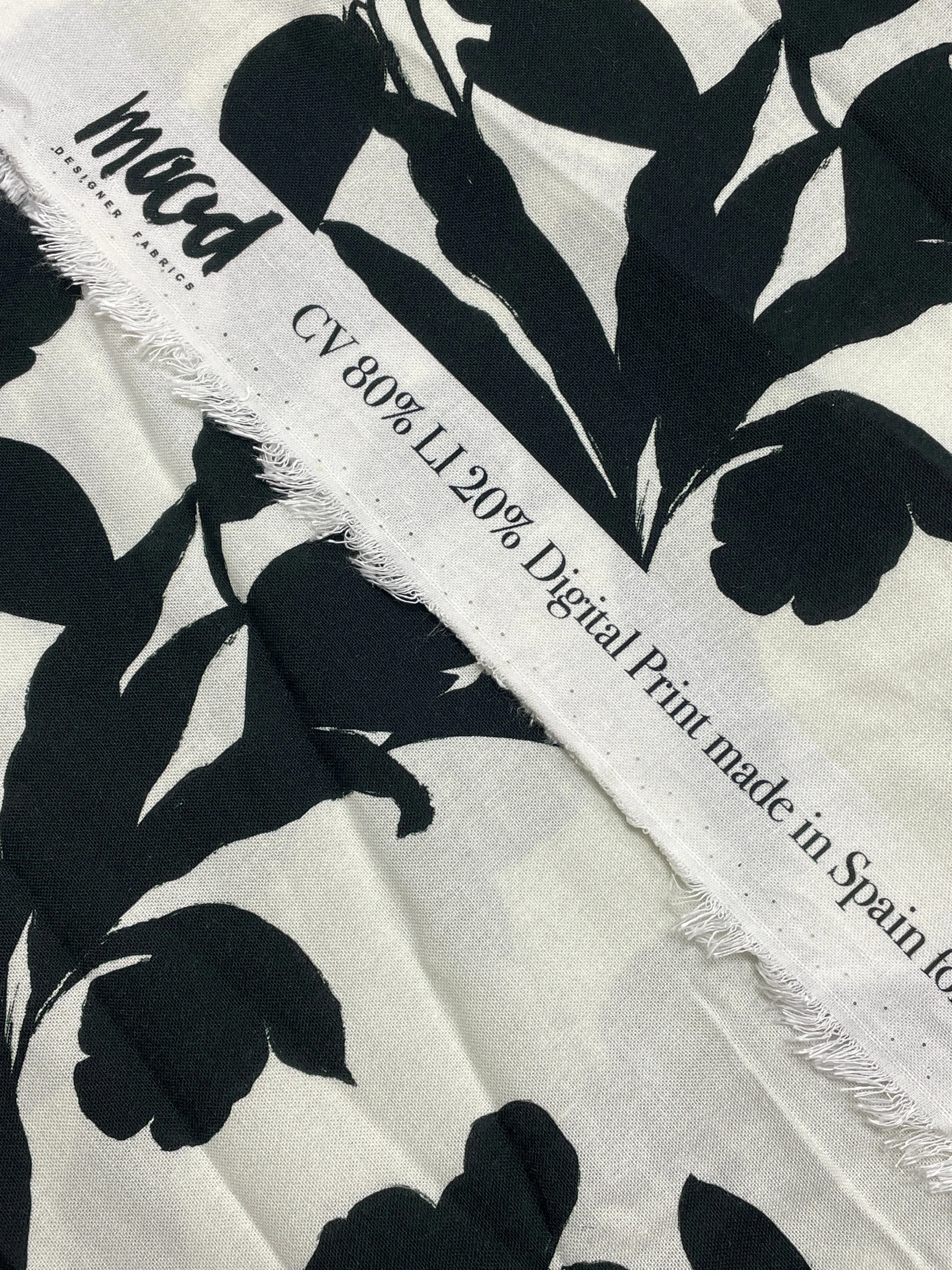 1 YD Viscose - Off White with Black Flowers