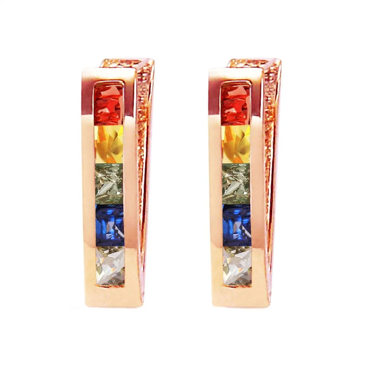 1.3 Carat 14K Solid Rose Gold Huggie Earrings Multicolor Sapphire