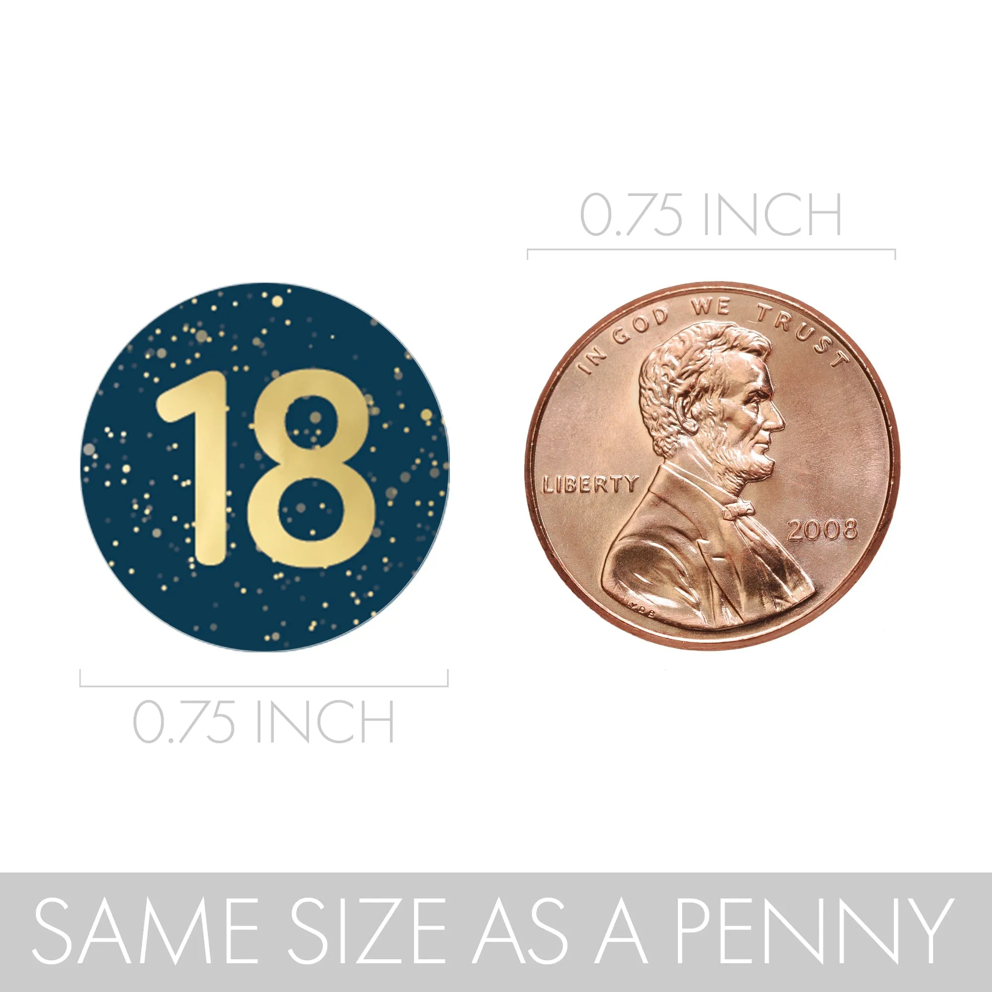 18th Birthday: Navy Blue & Gold - Adult Birthday - Party Favor Stickers Fits Hershey's Kisses Candy - 180 Count