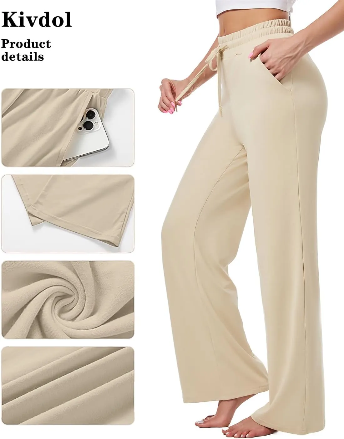 3 Pack Womens Yoga Sweatpants Wide Leg Lounge Pajamas Pants Drawstring Workout Comfy Joggers Sweatpants Pants Pockets