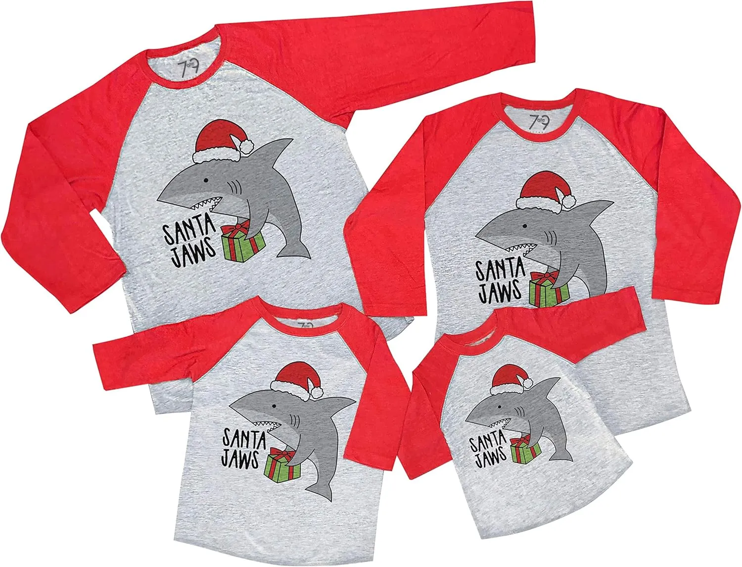 7 ate 9 Apparel Matching Family Christmas Shirts - Santa Shark Red Shirt