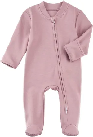 Aablexema Baby Footed Pajamas with Mitten Cuffs - Unisex Newborn Infant 2 Ways Zipper Cotton Footie Pjs