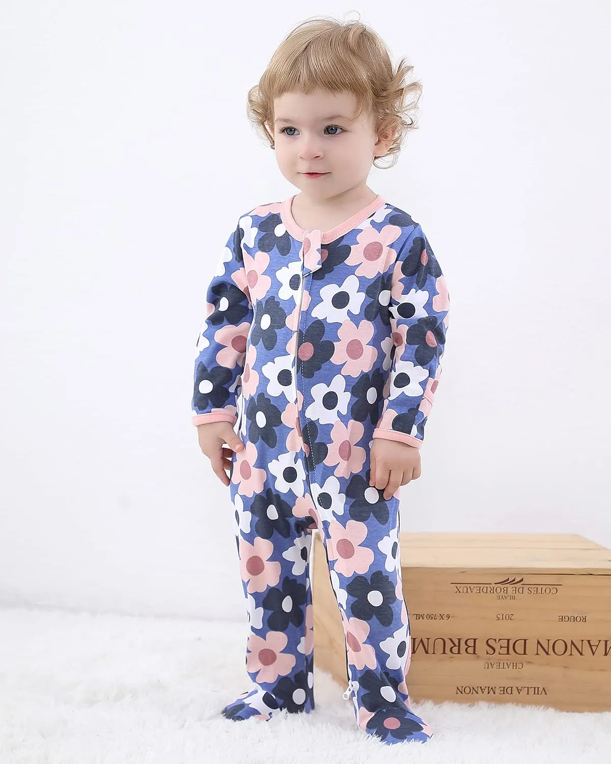 Baby Footed Pajamas with Mitten Cuffs - 3 Pcs Girls Boys Footie Sleeper Newborn, Zipper Footies Sleep 'n Play