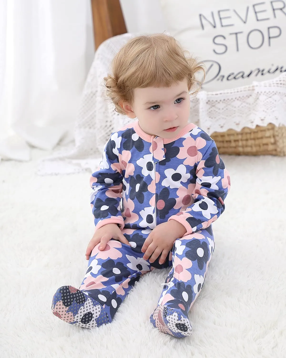 Baby Footed Pajamas with Mitten Cuffs - 3 Pcs Girls Boys Footie Sleeper Newborn, Zipper Footies Sleep 'n Play