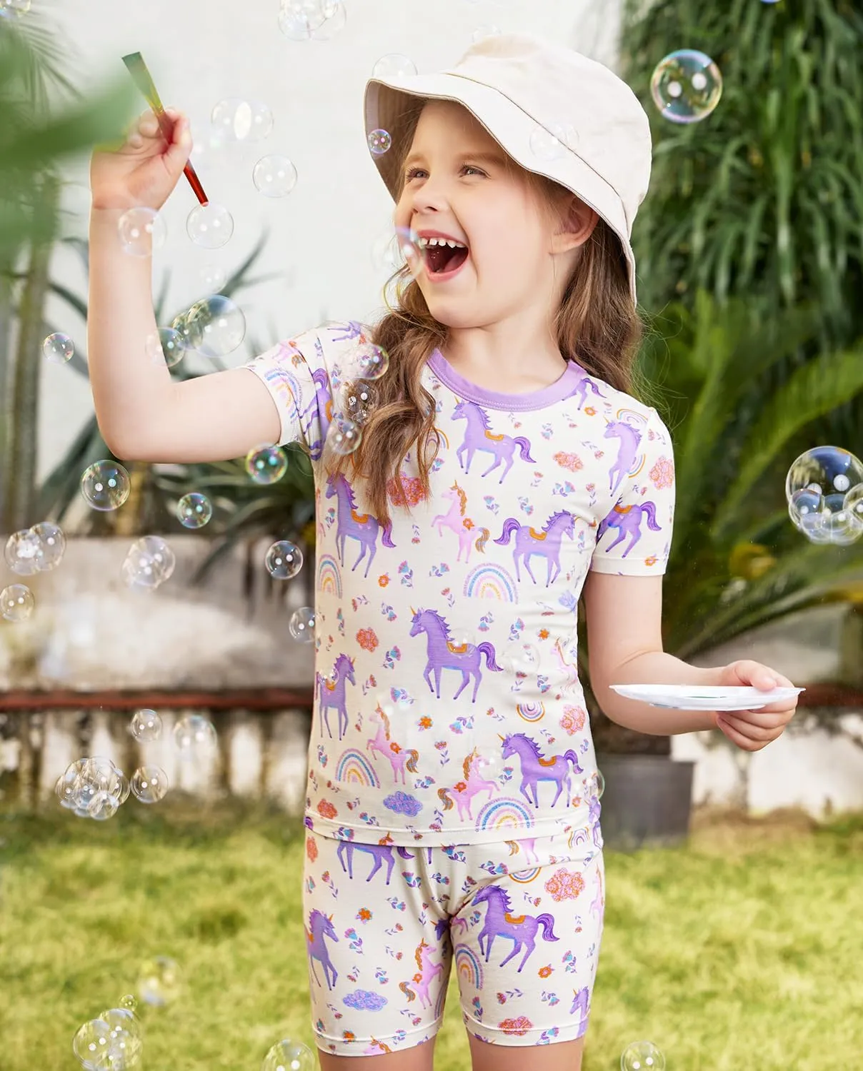 Bamboo Viscose Toddler Unicorn Mermaid Girls Kids Pajamas Short Sleeve Summer Cool Snug fit Pjs 12M-8Y 2pcs