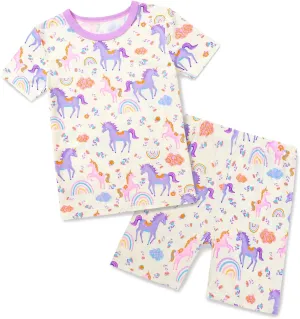 Bamboo Viscose Toddler Unicorn Mermaid Girls Kids Pajamas Short Sleeve Summer Cool Snug fit Pjs 12M-8Y 2pcs