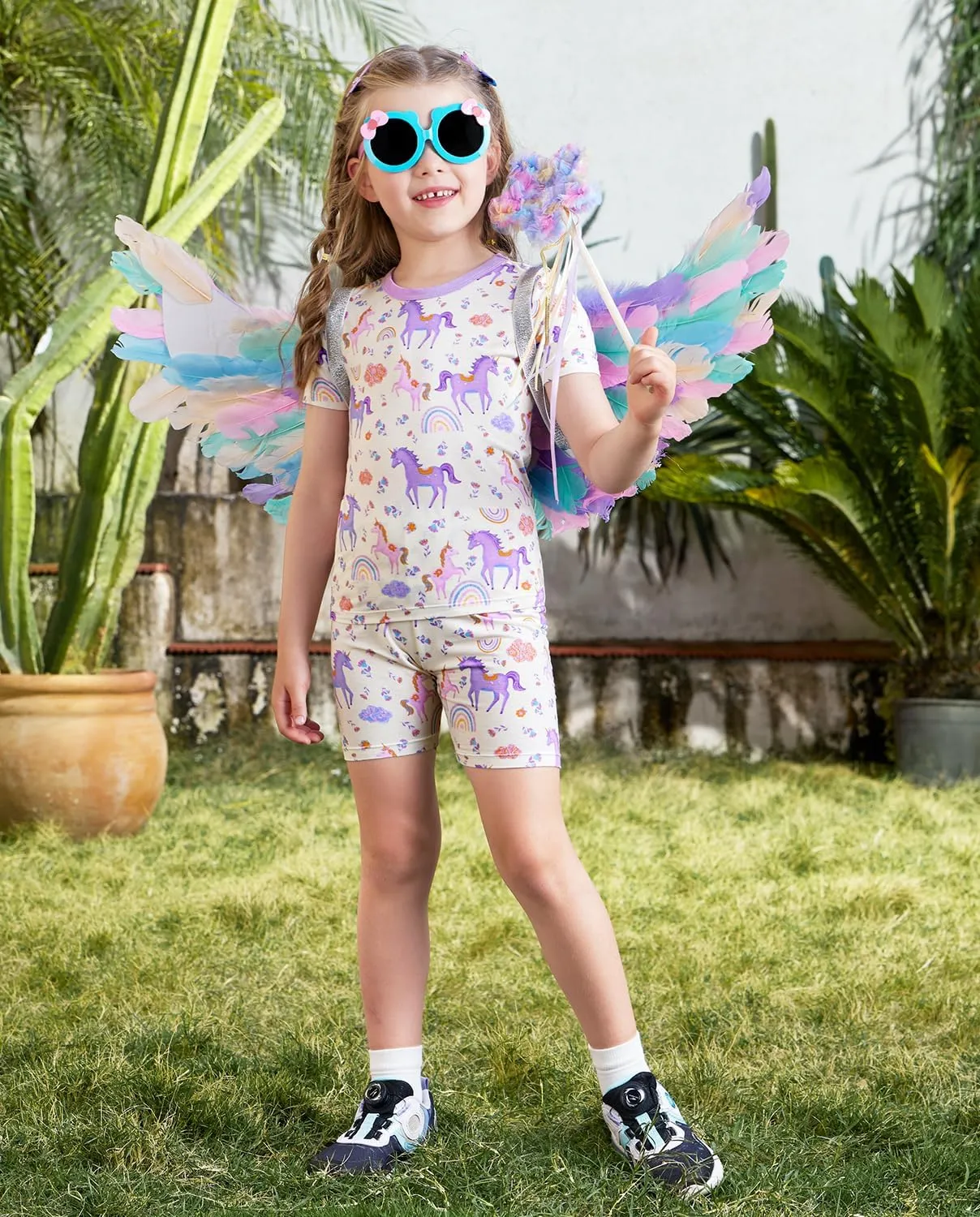 Bamboo Viscose Toddler Unicorn Mermaid Girls Kids Pajamas Short Sleeve Summer Cool Snug fit Pjs 12M-8Y 2pcs