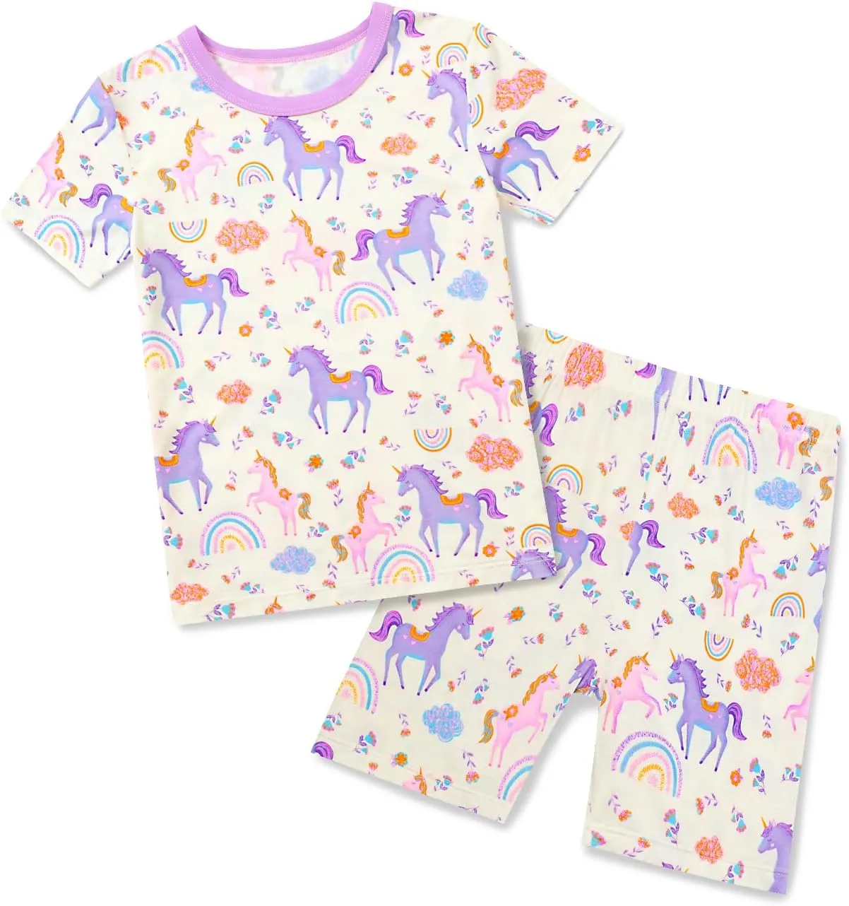 Bamboo Viscose Toddler Unicorn Mermaid Girls Kids Pajamas Short Sleeve Summer Cool Snug fit Pjs 12M-8Y 2pcs