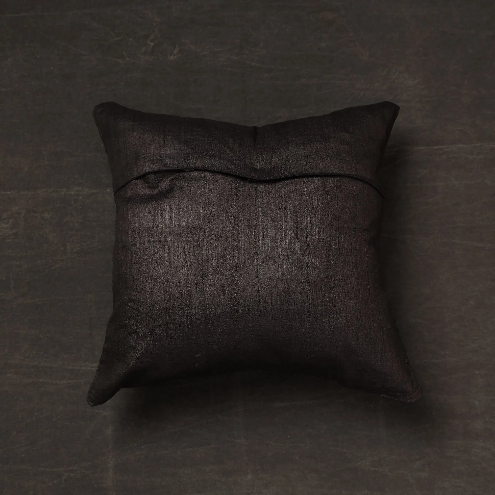 Black - Bengal Kantha Embroidery Tussar Silk Cushion Cover (16 x 16 in) 16