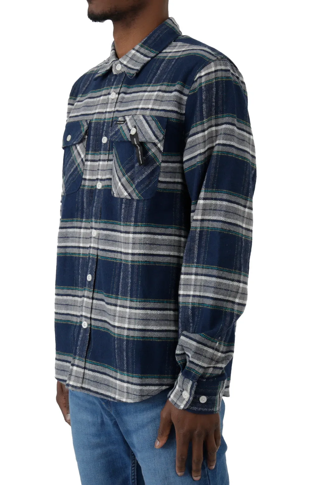 Brixton Bowery Long Sleeve Flannel - Moonlit Ocean and Grey