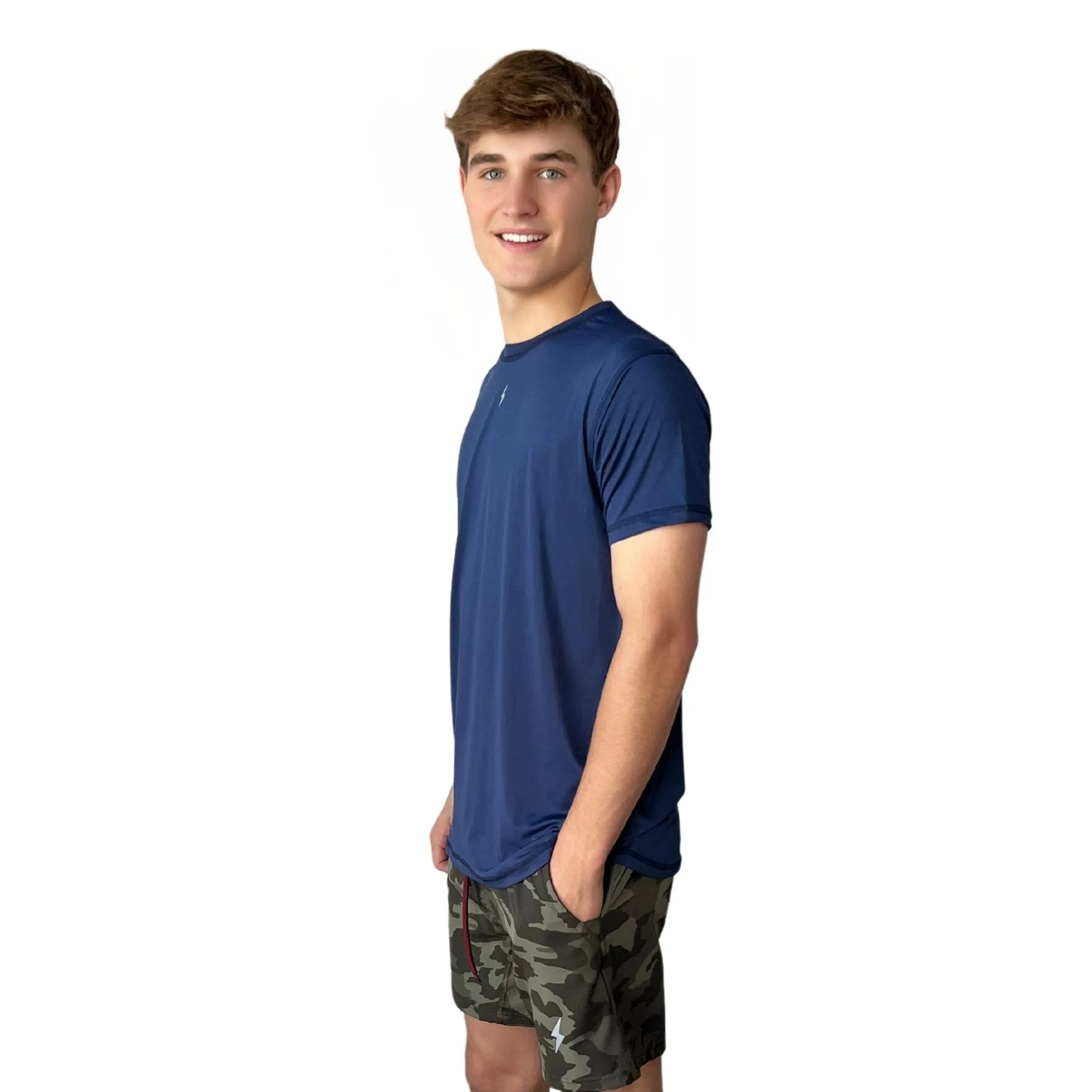 BRUCE BOLT Short Sleeve Performance T-Shirt with Reflective Bolt - NAVY