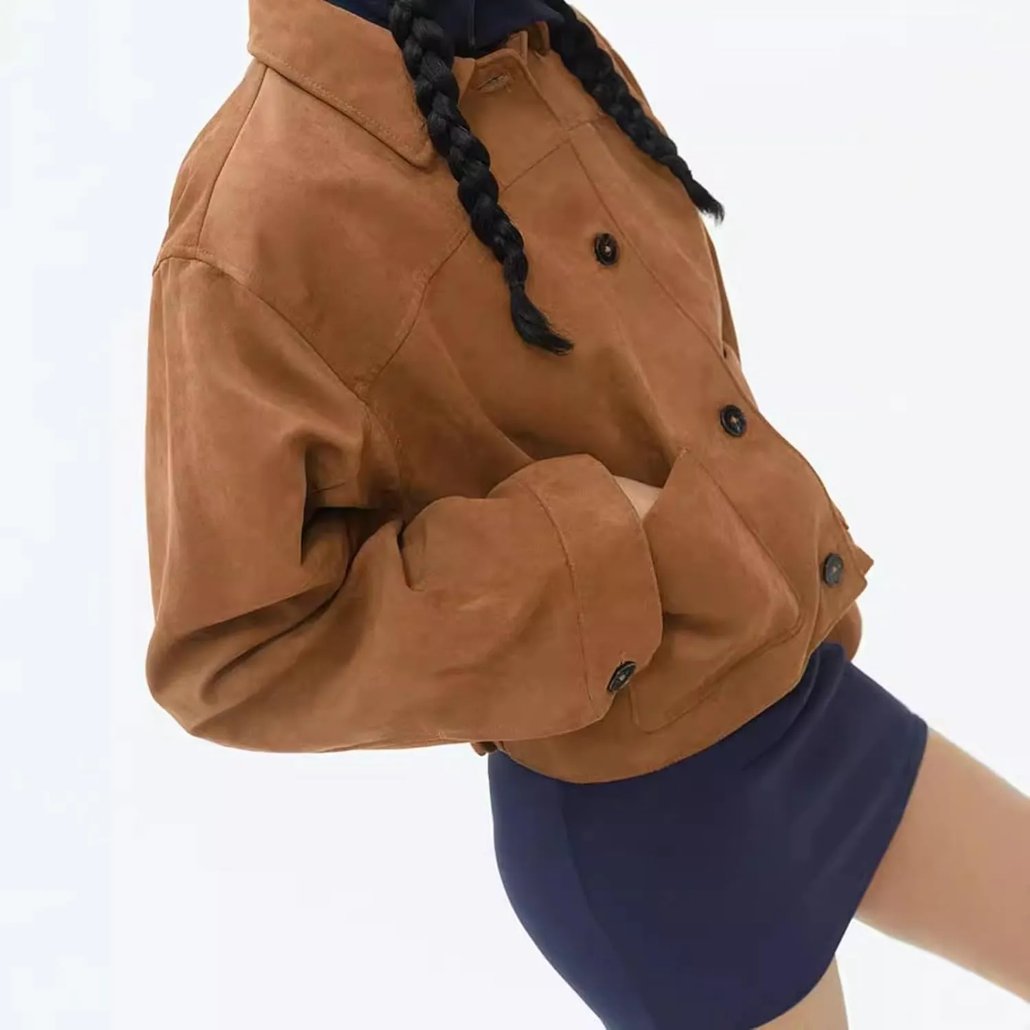 Button Down Cropped Suede Jacket Women Y2k Streetwear Faux Leather Bomber Jacket Fall Fashion 2024 Winter