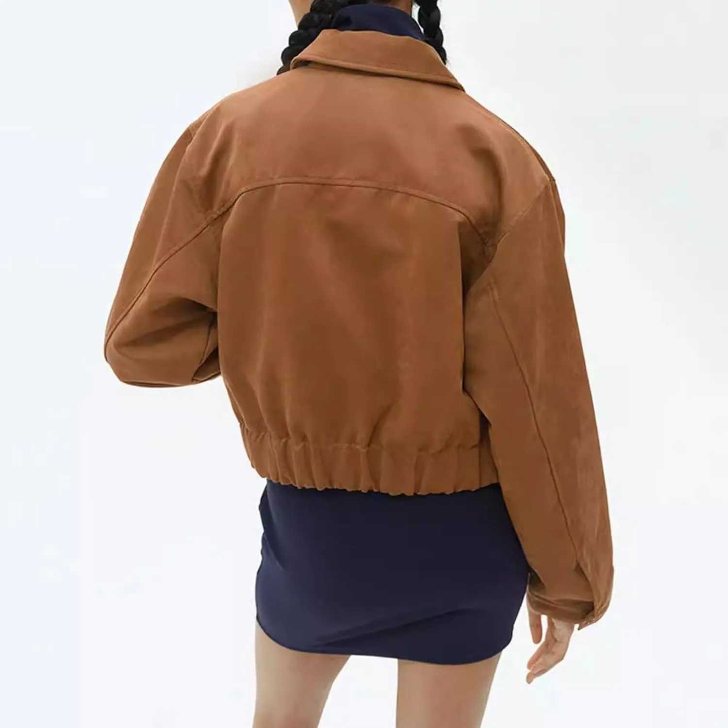 Button Down Cropped Suede Jacket Women Y2k Streetwear Faux Leather Bomber Jacket Fall Fashion 2024 Winter
