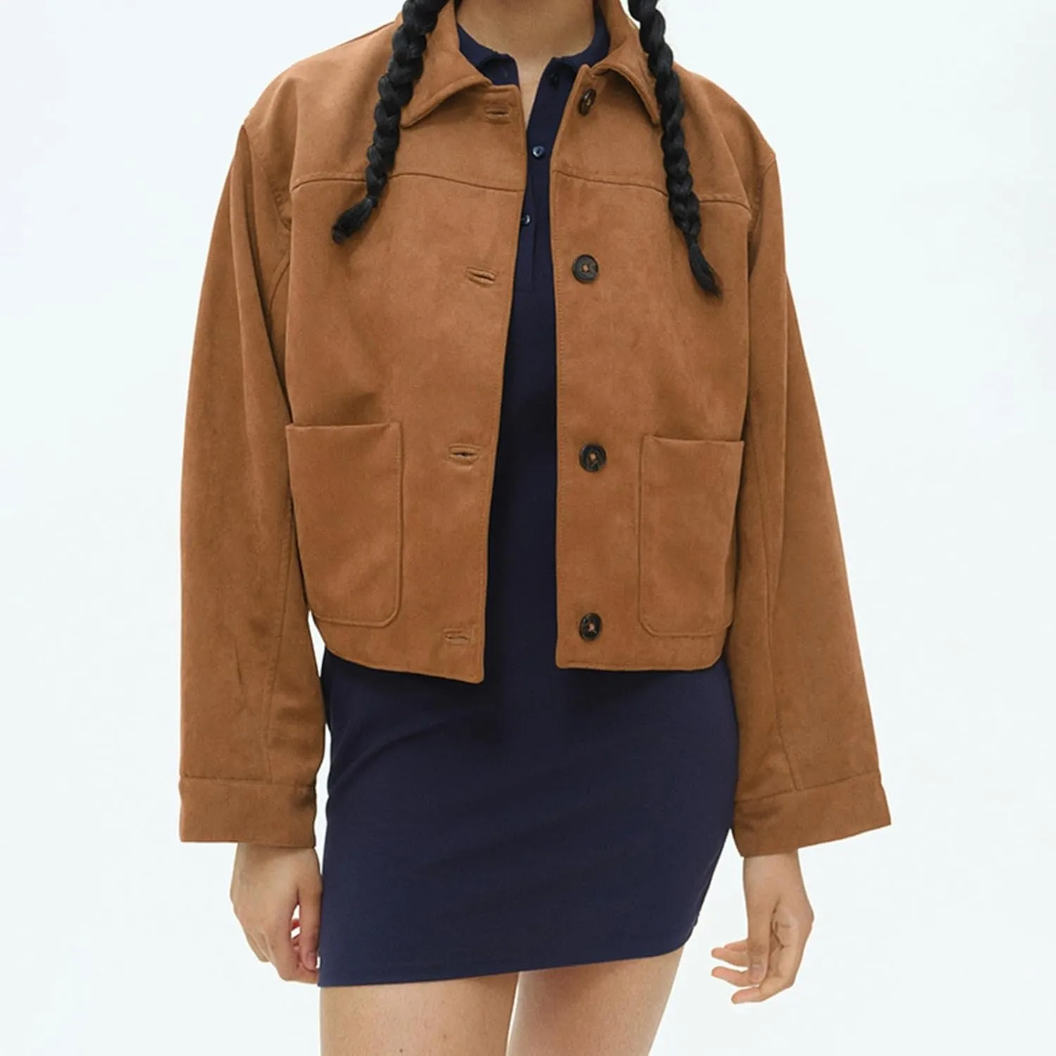 Button Down Cropped Suede Jacket Women Y2k Streetwear Faux Leather Bomber Jacket Fall Fashion 2024 Winter