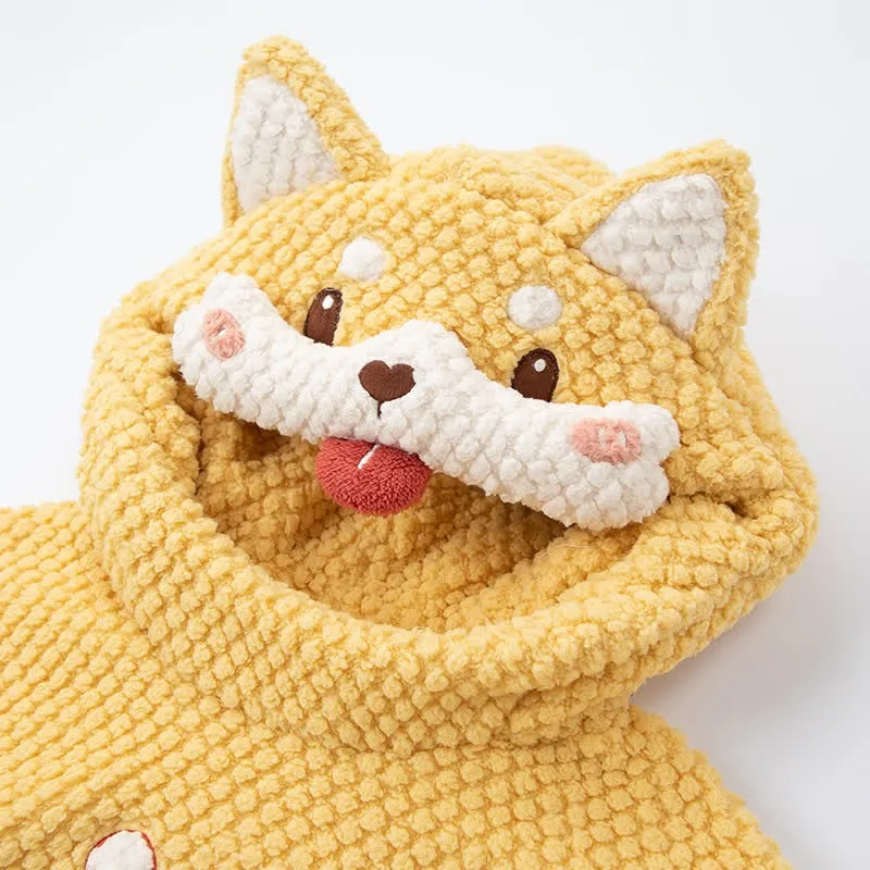 Cartoon Puppy Letter Plush Hooded Pajamas Set