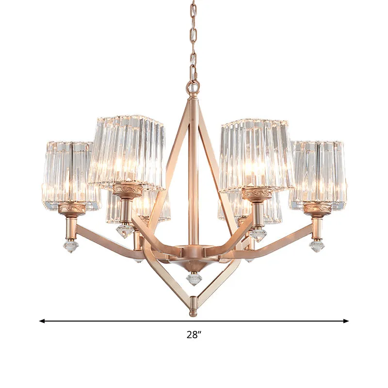 Contemporary Clear Pyramid Glass Chandelier - 6 Bulb Ceiling Light in Copper Finish