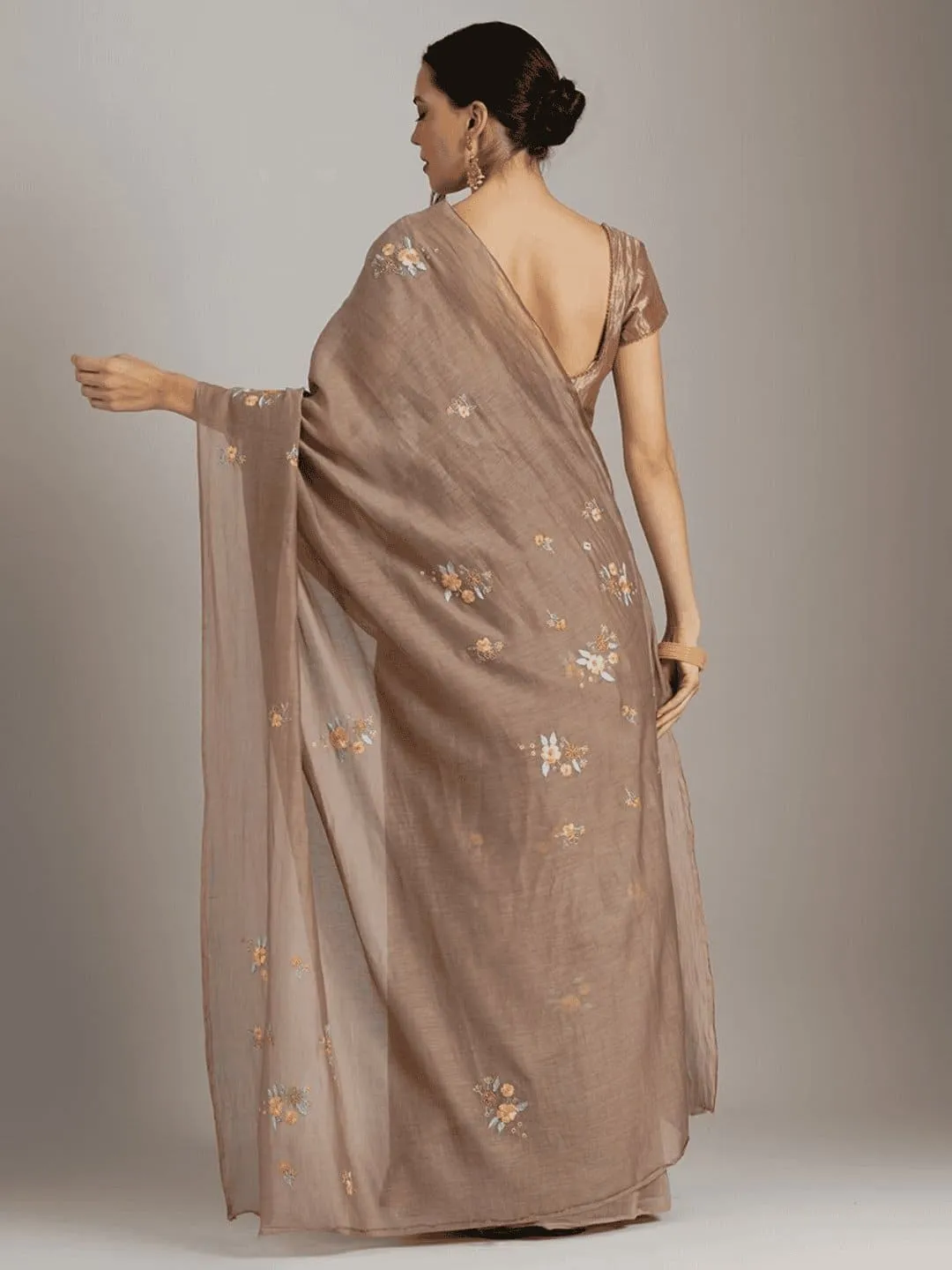 Copper Brown Embroidered Chanderi Saree