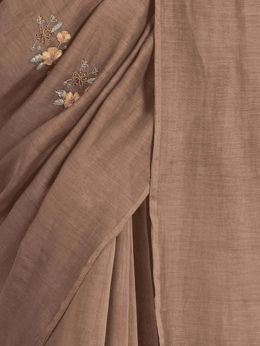 Copper Brown Embroidered Chanderi Saree