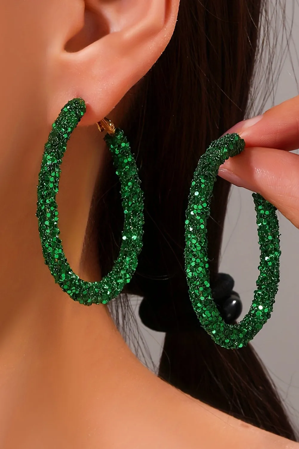 Dark Green Sequin Hoop Earrings