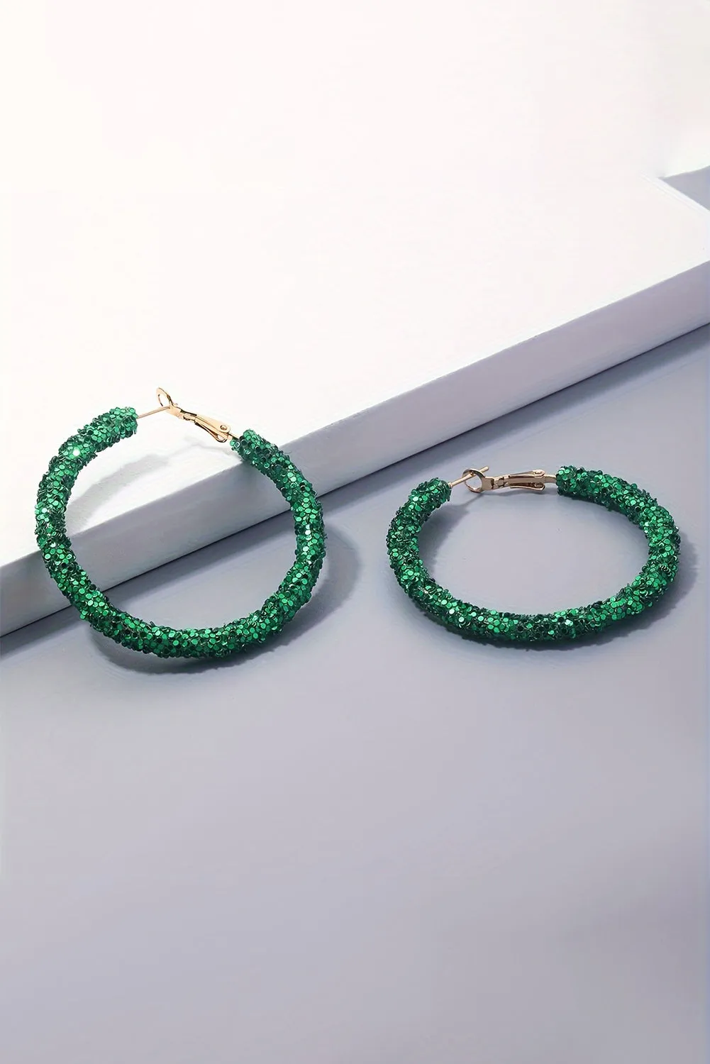 Dark Green Sequin Hoop Earrings