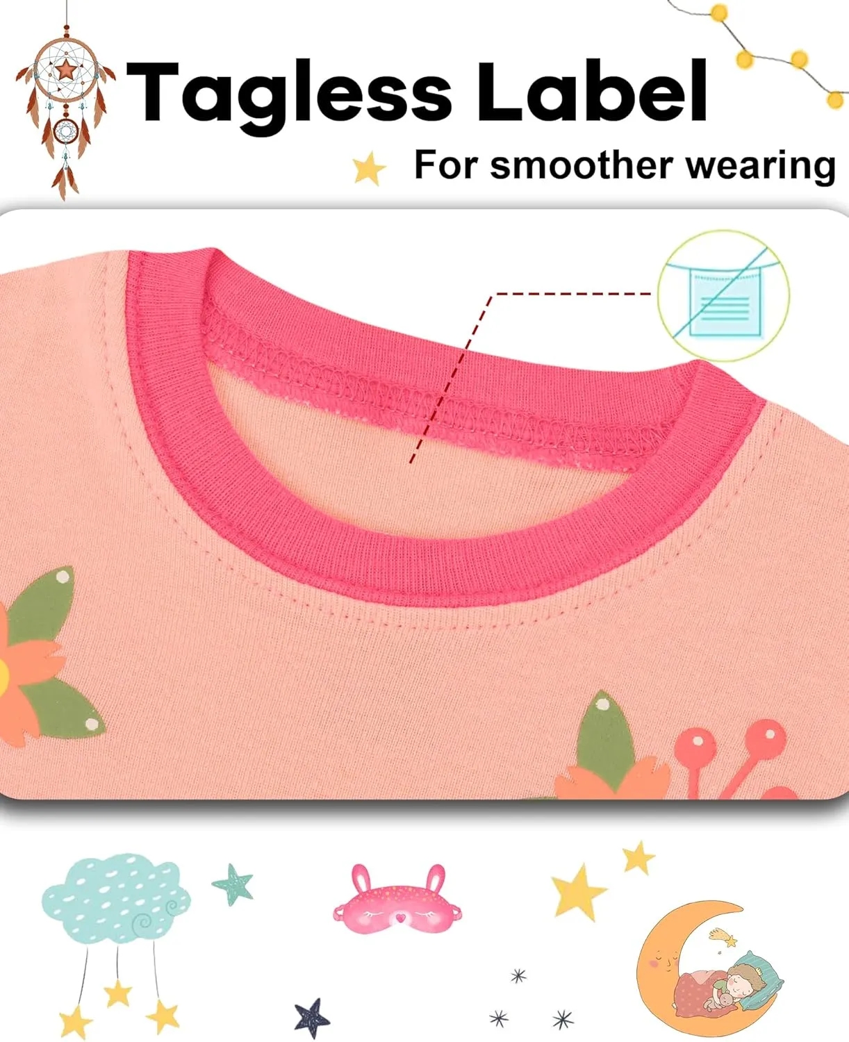 DAUGHTER QUEEN Girls 4 Pieces Cotton Pajamas Size 18 Months-12 Years