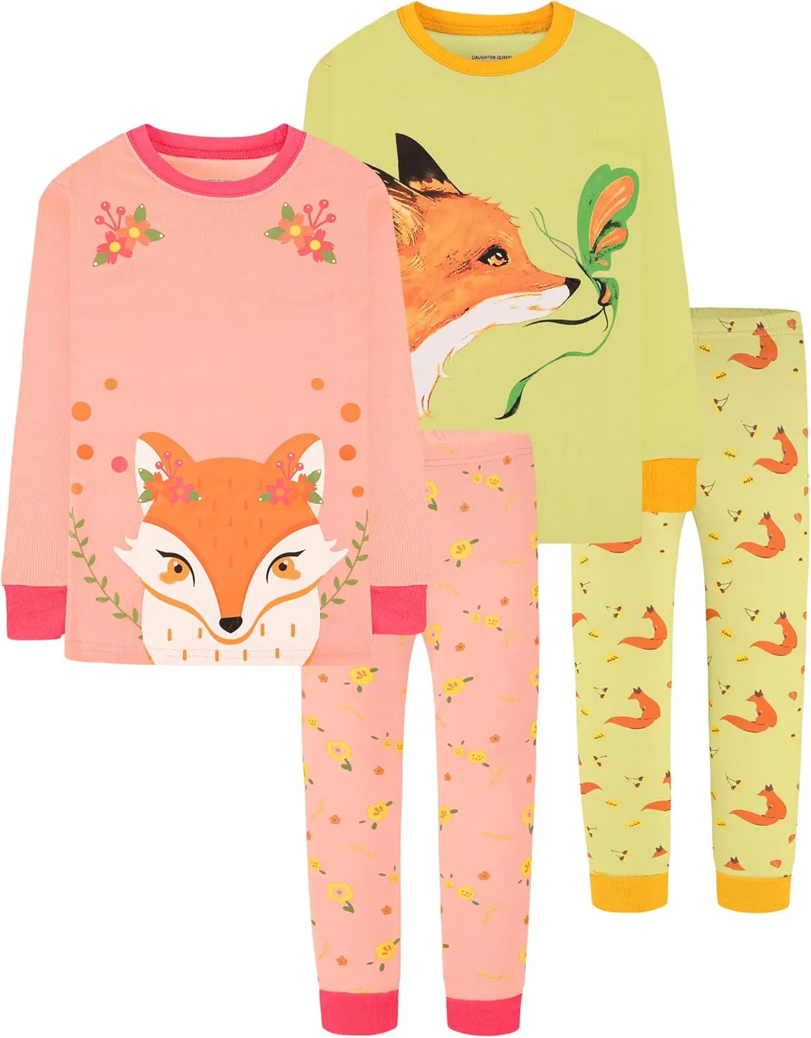 DAUGHTER QUEEN Girls 4 Pieces Cotton Pajamas Size 18 Months-12 Years