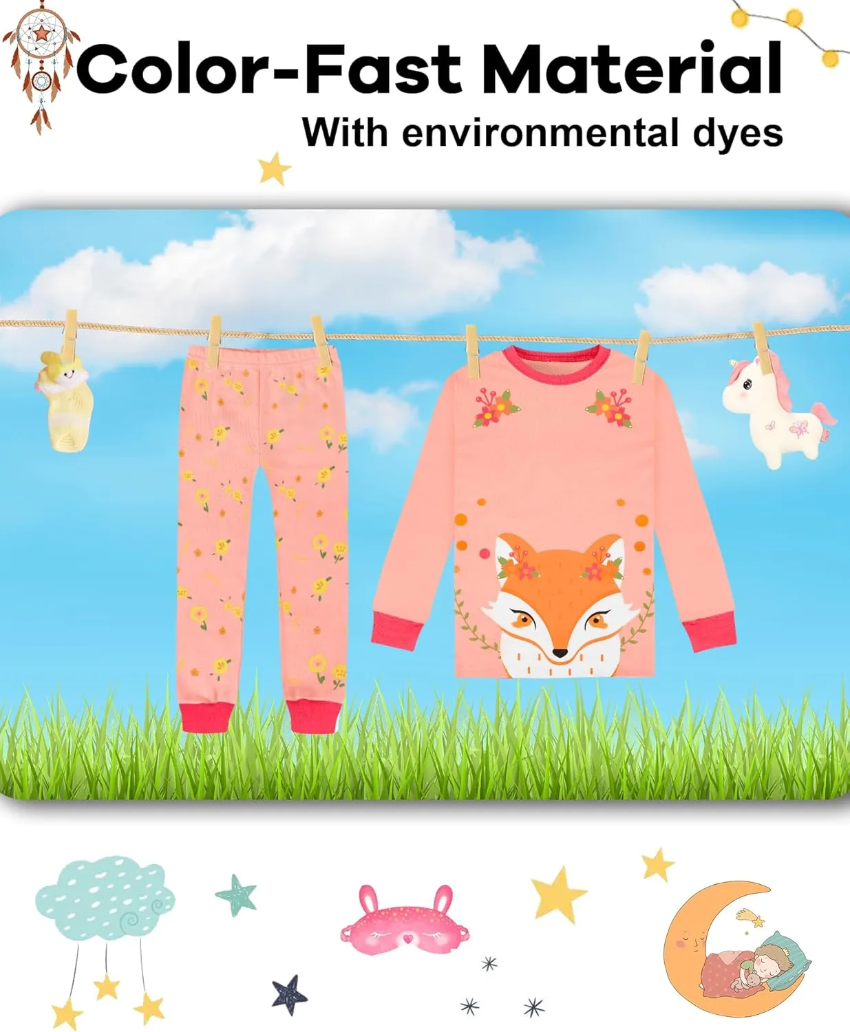DAUGHTER QUEEN Girls 4 Pieces Cotton Pajamas Size 18 Months-12 Years
