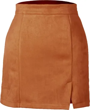 Daysskk High Waisted Skirts for Women Faux Suede Side Split Mini Skirt