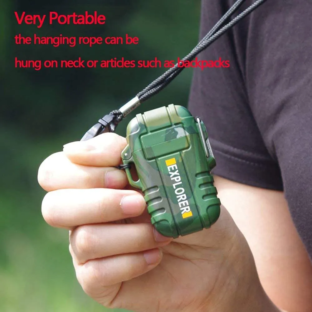 Explorer Military Print Flameless Double ARC Rechargeable Waterproof Pocket Size Lighter | Windproof, Alloy Resin Made( Green)
