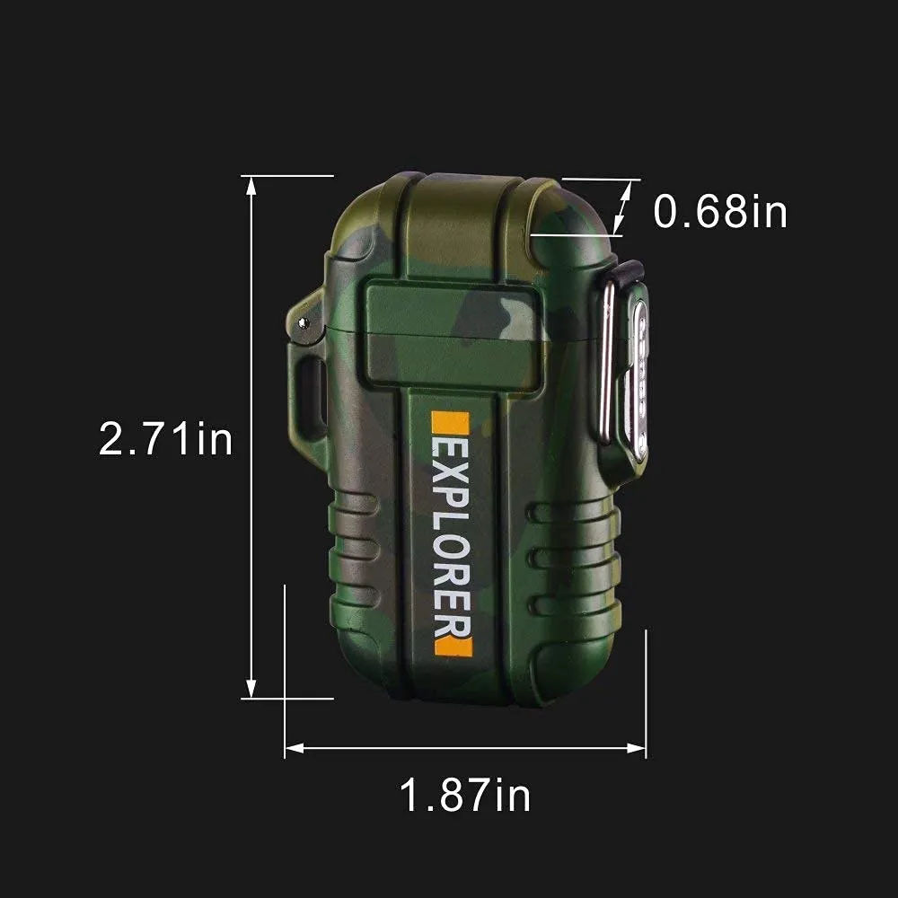 Explorer Military Print Flameless Double ARC Rechargeable Waterproof Pocket Size Lighter | Windproof, Alloy Resin Made( Green)