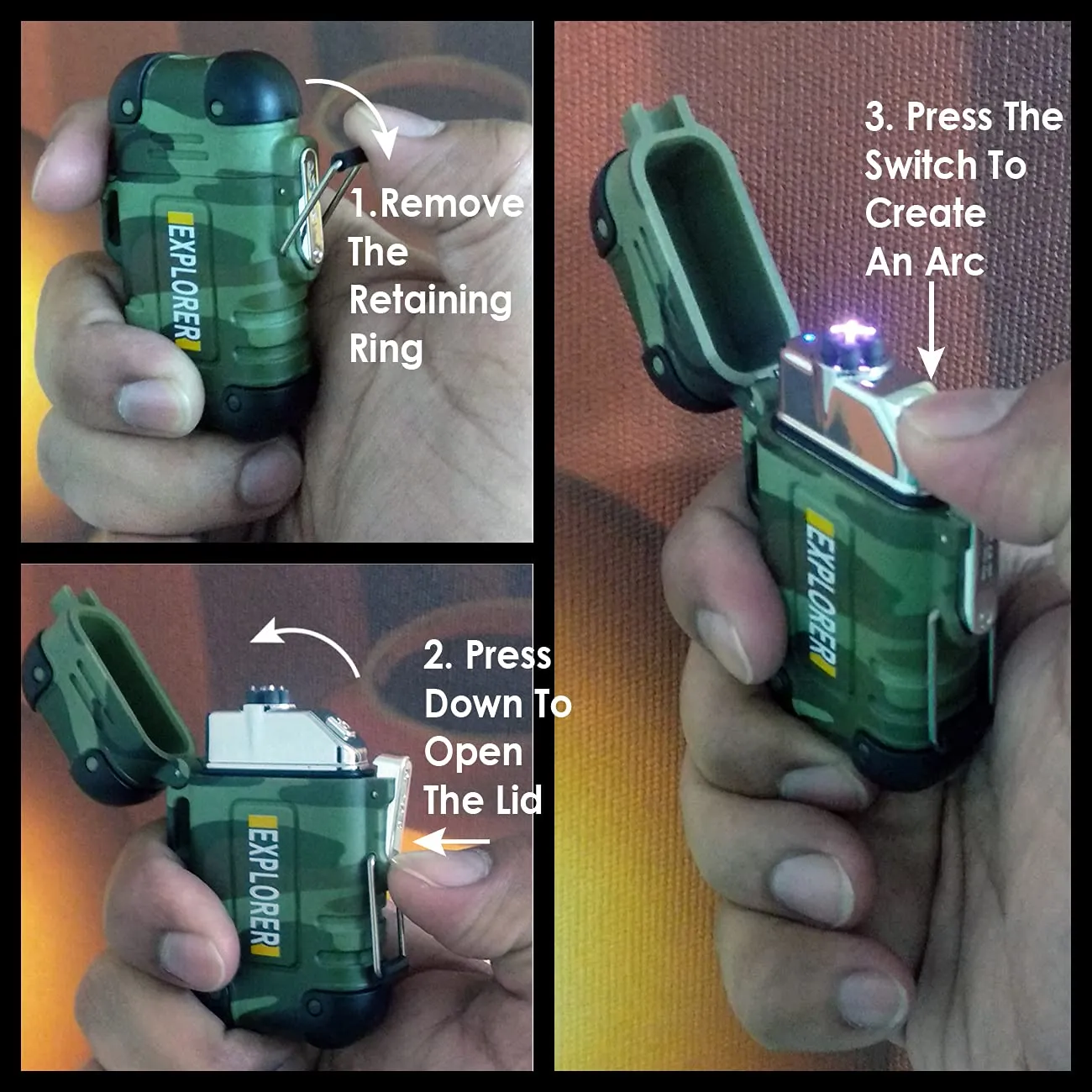 Explorer Military Print Flameless Double ARC Rechargeable Waterproof Pocket Size Lighter | Windproof, Alloy Resin Made( Green)