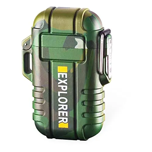 Explorer Military Print Flameless Double ARC Rechargeable Waterproof Pocket Size Lighter | Windproof, Alloy Resin Made( Green)
