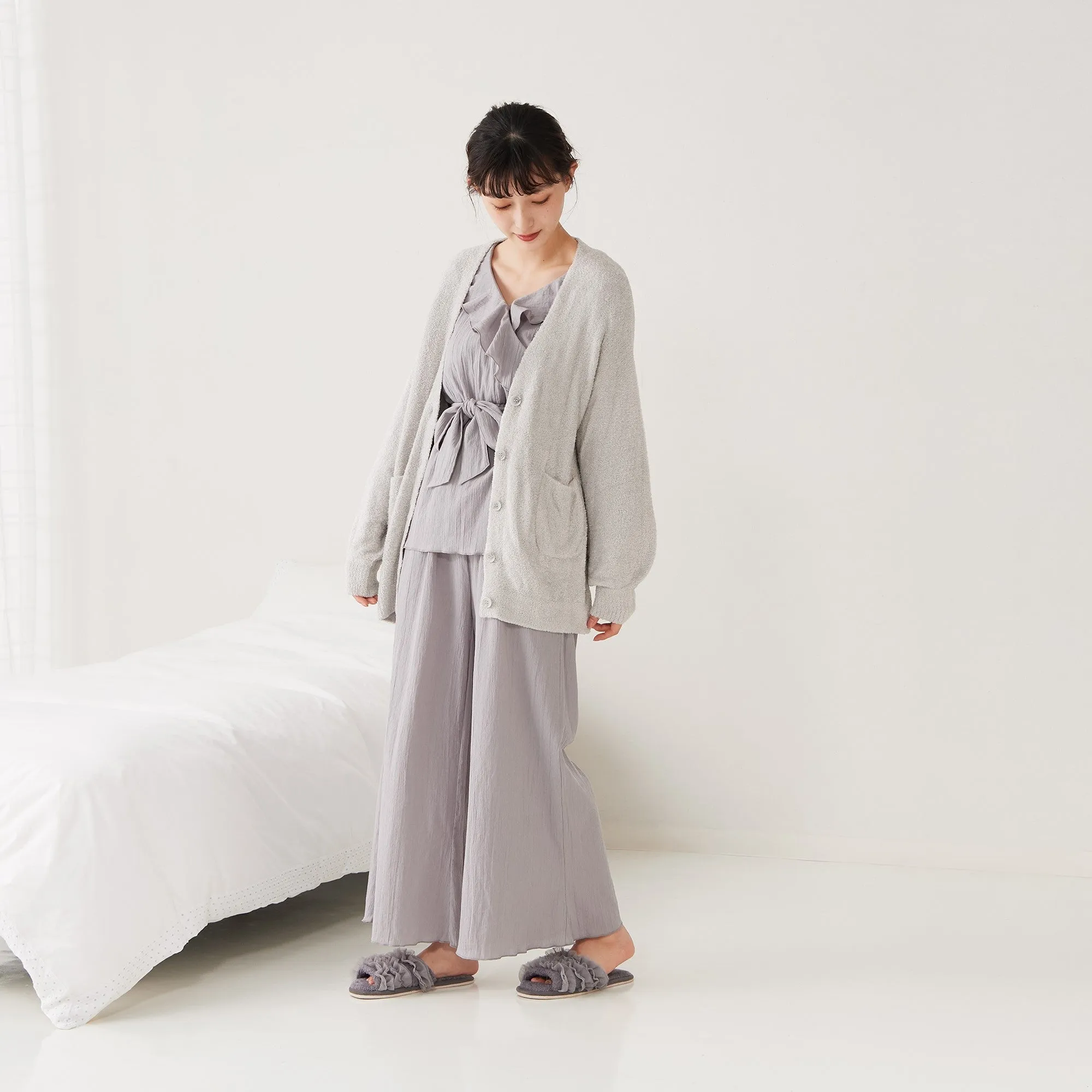 Feather Knit Cardigan Light Gray