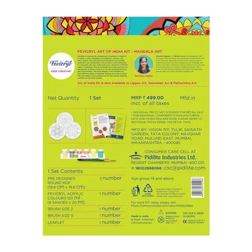 Fevicryl Lippan Art Kit: Complete DIY Set, Includes Wooden Boards, Acrylic Paints, Mirror Packets, Brushes, OHP Sheets, Mouldit, and Glue! Ideal for hobbyists, Boys, Girls Above 14 