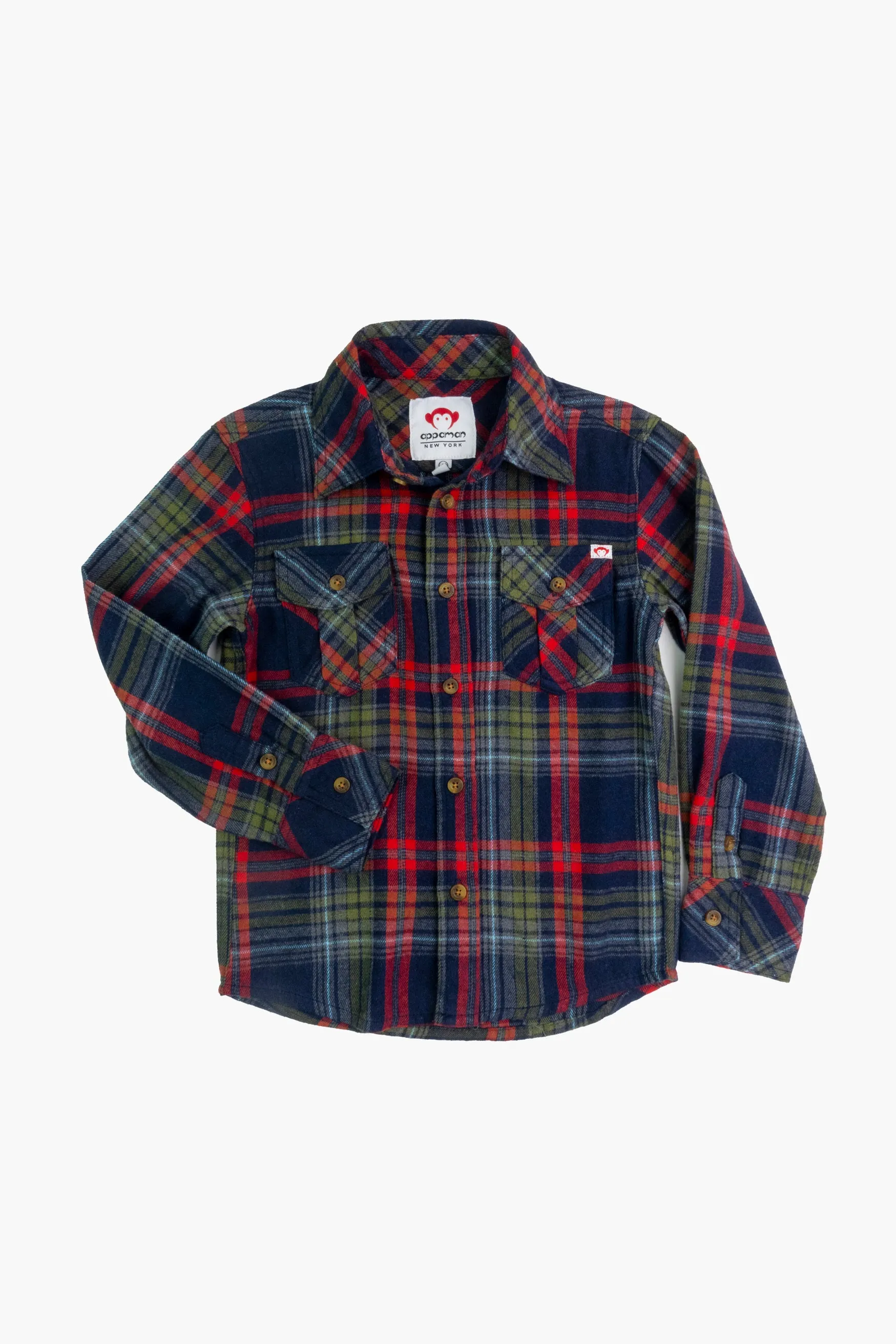 Flannel Shirt, Navy/Cranberry Plaid