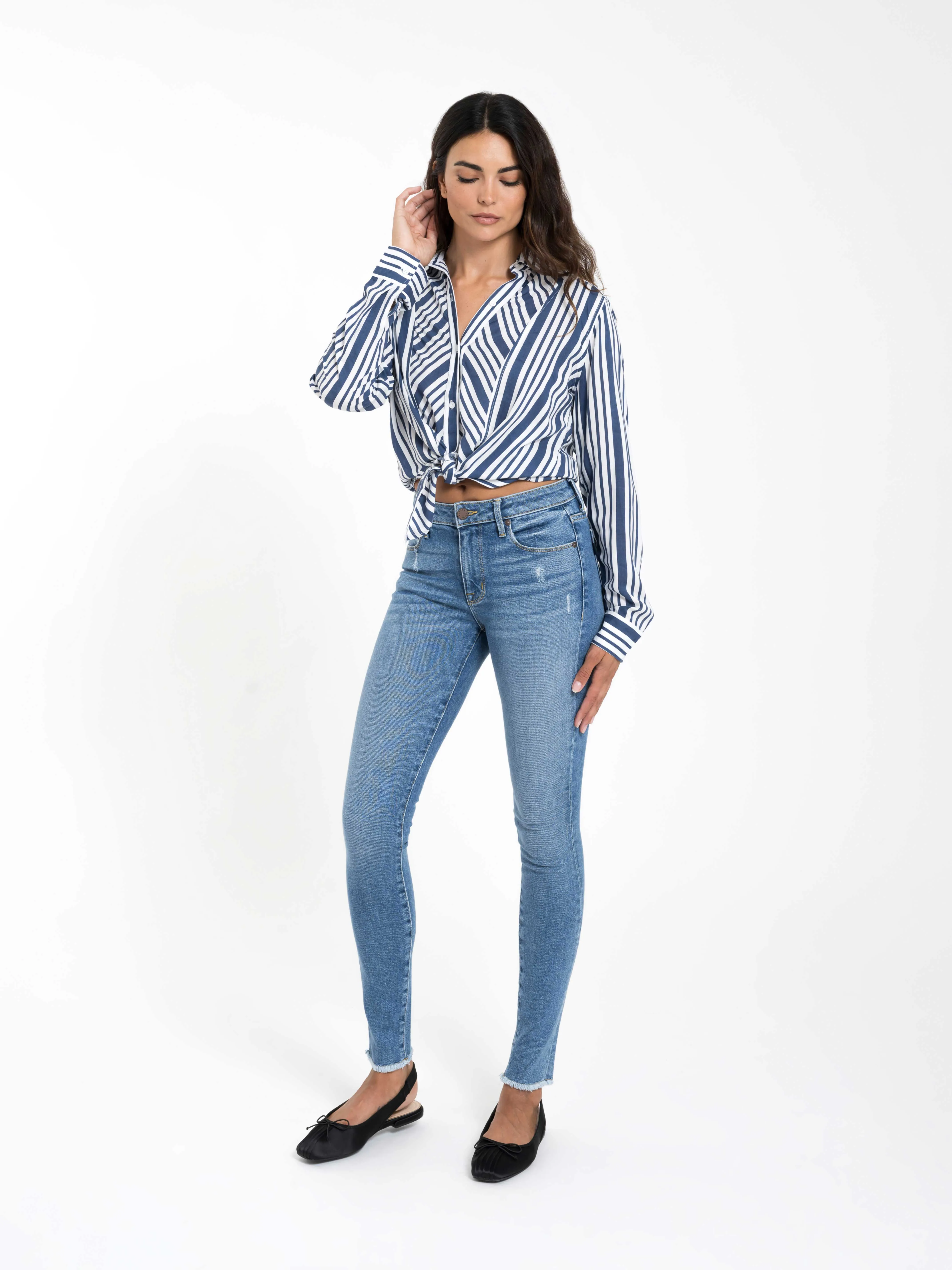 Front Tie Blouse in Navy White
