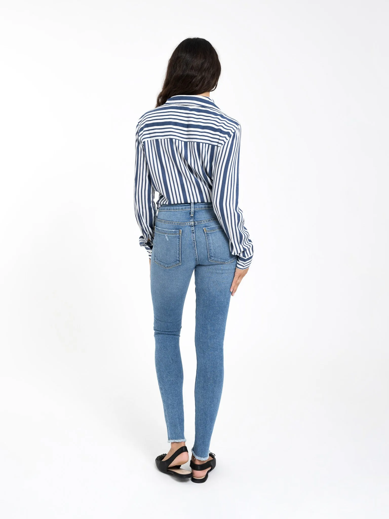 Front Tie Blouse in Navy White