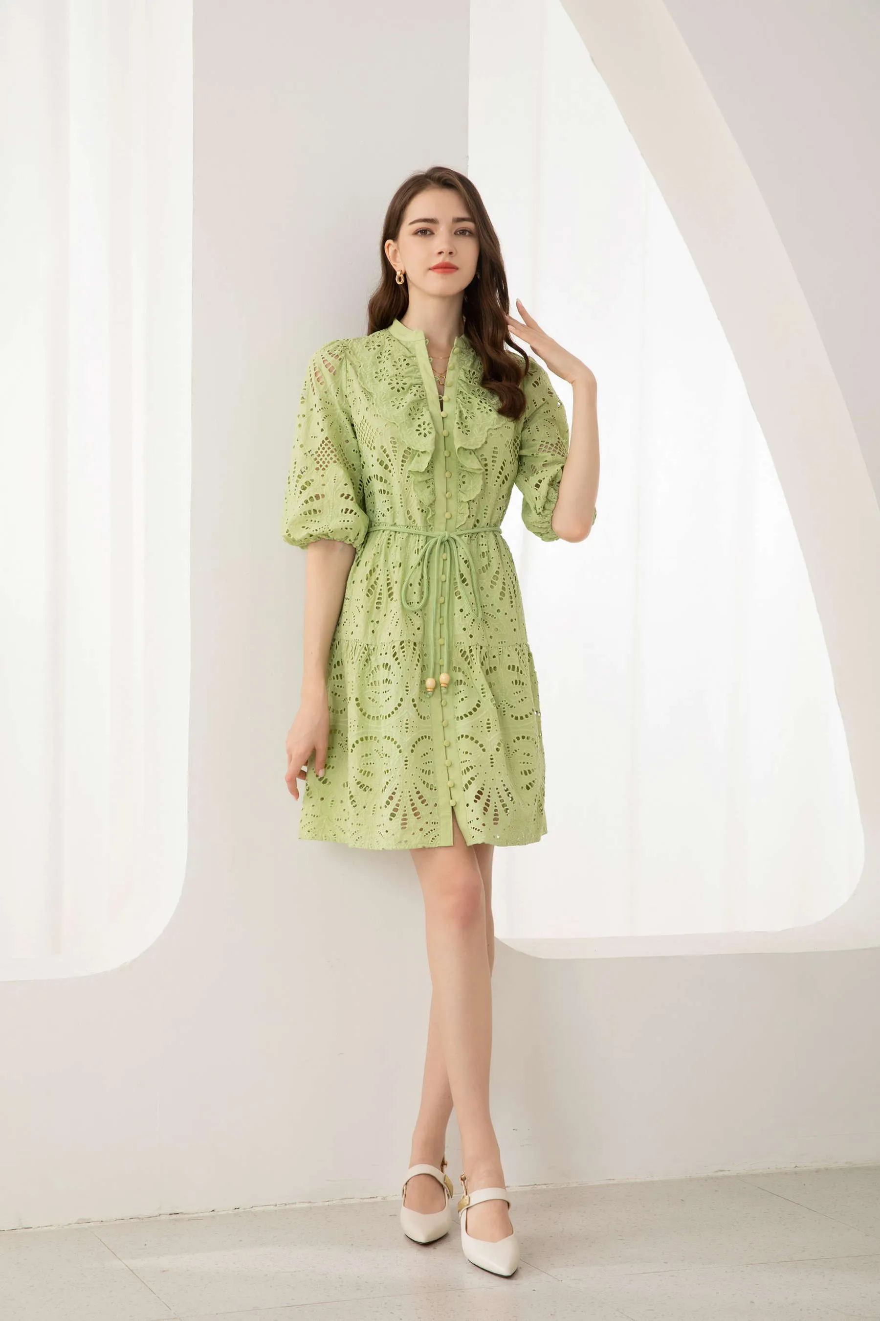 GDS Margot Embroidered  Short Dress | Tarragon