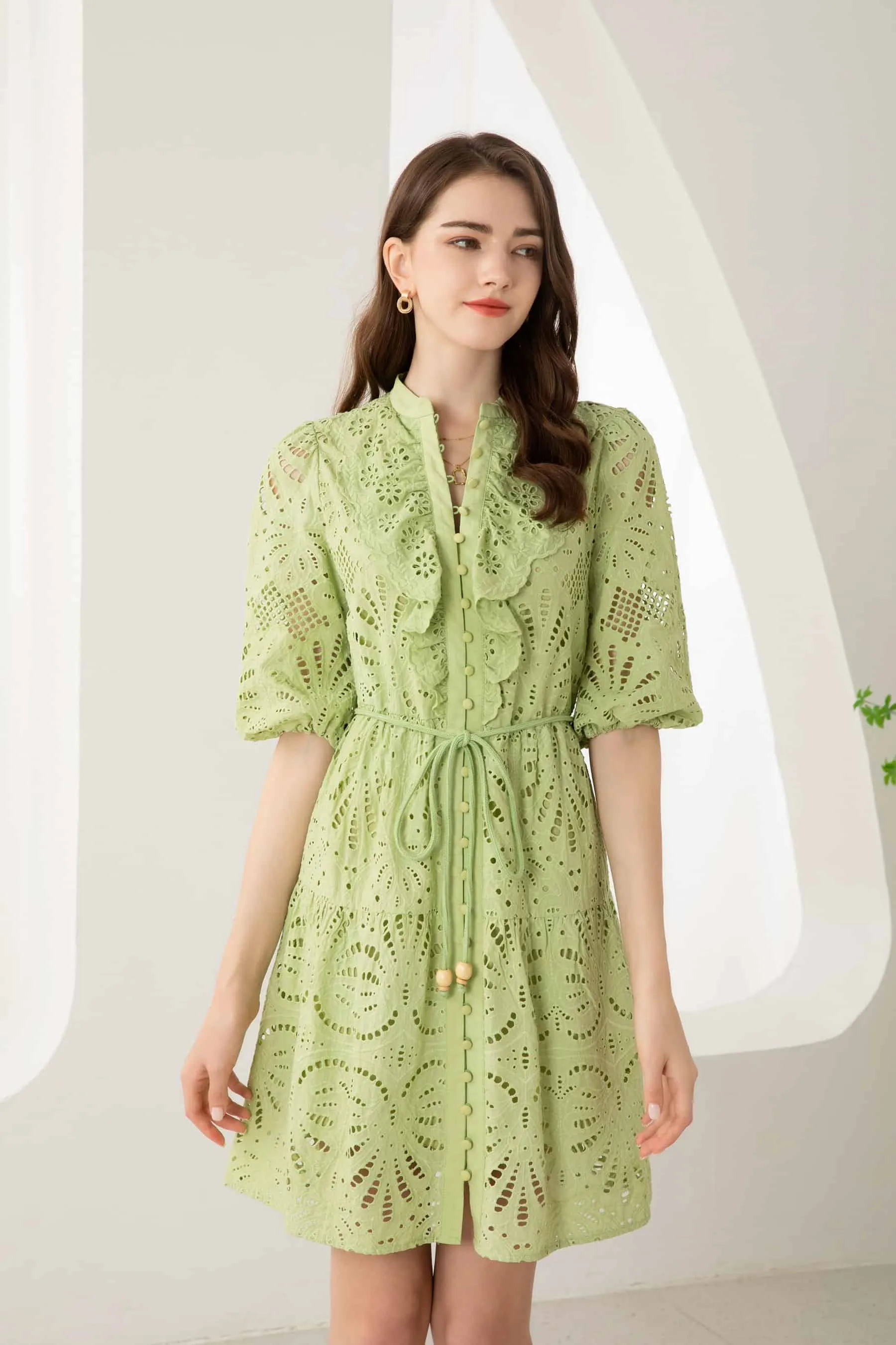 GDS Margot Embroidered  Short Dress | Tarragon