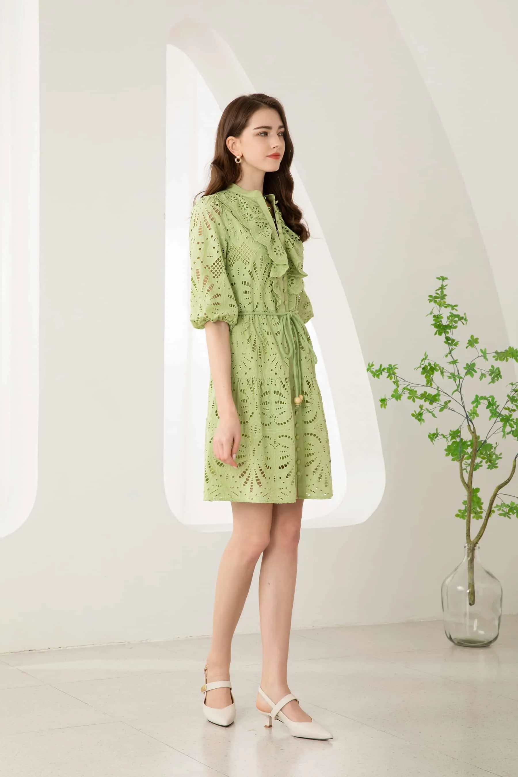 GDS Margot Embroidered  Short Dress | Tarragon