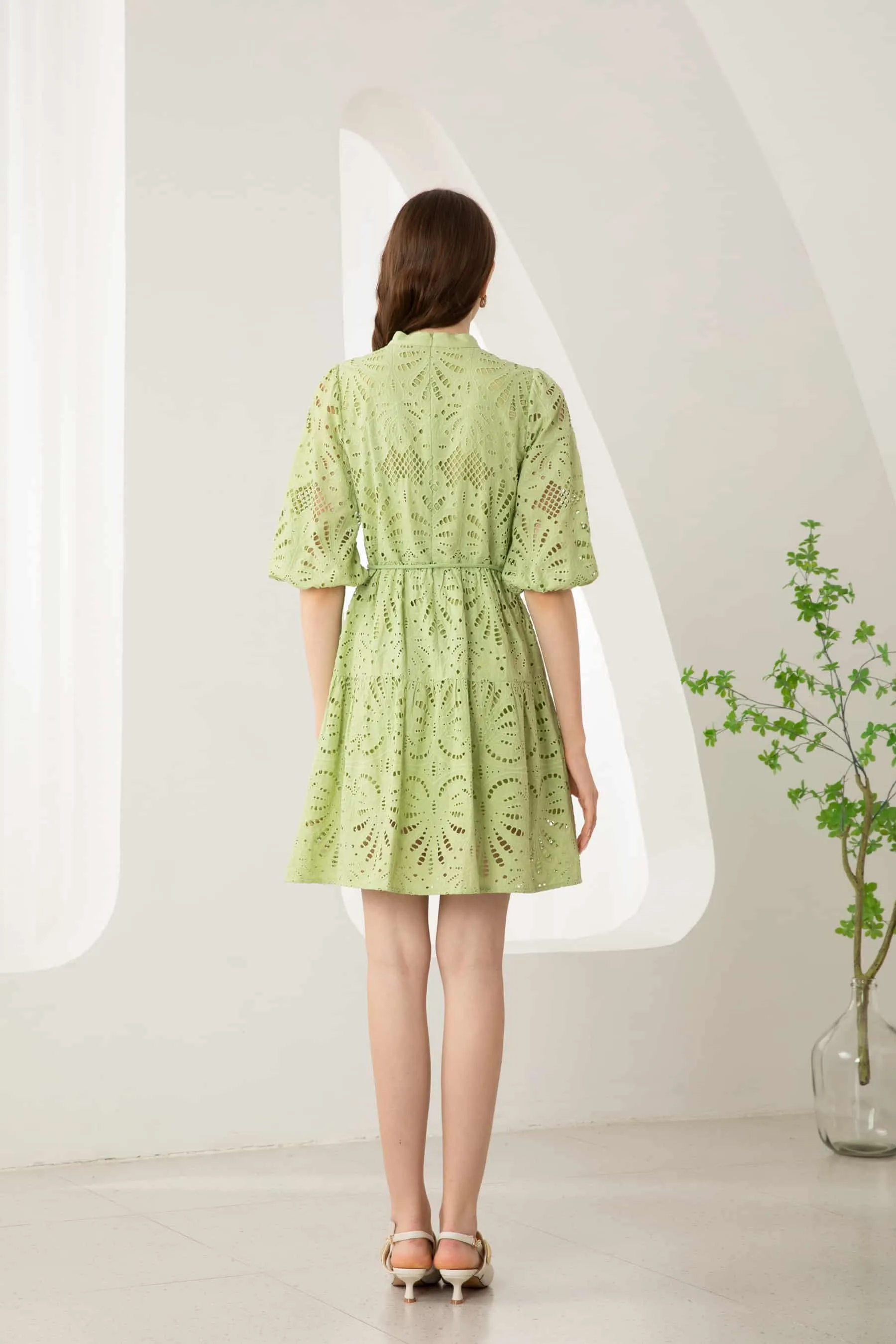 GDS Margot Embroidered  Short Dress | Tarragon