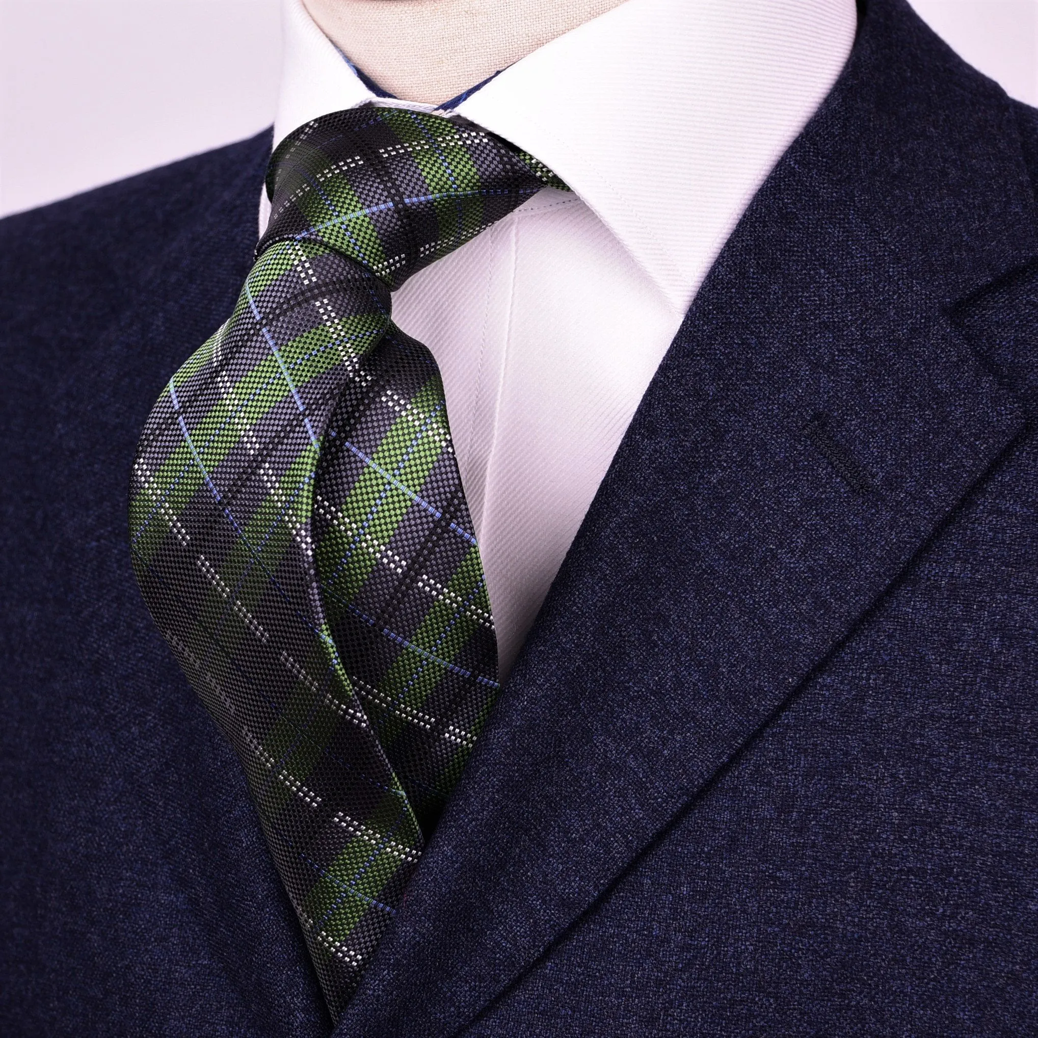 Green Neat Jacquard Check Luxury Film Strip Modern Tie 3"