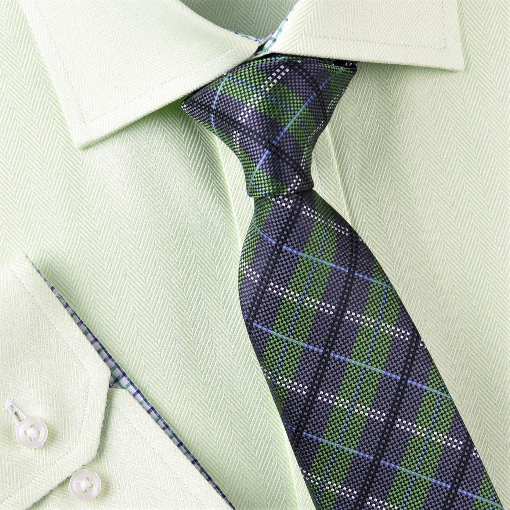 Green Neat Jacquard Check Luxury Film Strip Modern Tie 3"