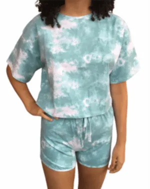 Green Short Sleeve Tie-Dye Girls Pyjama