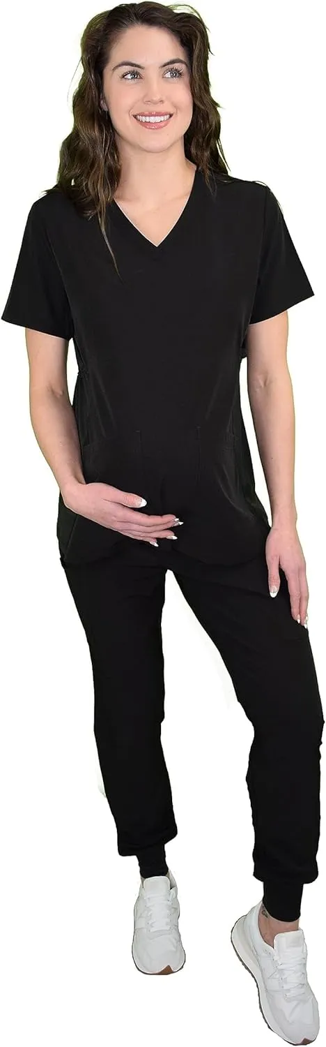 Green Town Scrubs for Women - Maternity V-Neck Scrub Top, 2 Pockets, Lightweight, Stretch Fabric, Easy Care