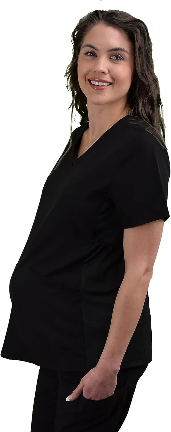 Green Town Scrubs for Women - Maternity V-Neck Scrub Top, 2 Pockets, Lightweight, Stretch Fabric, Easy Care