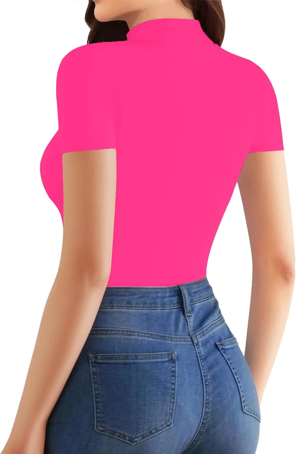 HERLOLLYCHIPS Mock Neck Tops for Women Basic Short Sleeve Tight Summer Sexy Dressy Casual Summer T-Shirts