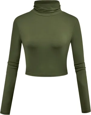 Herou Women Long Sleeve Crop Top Turtleneck Soft Lightweight Basic Slim Fit Tops