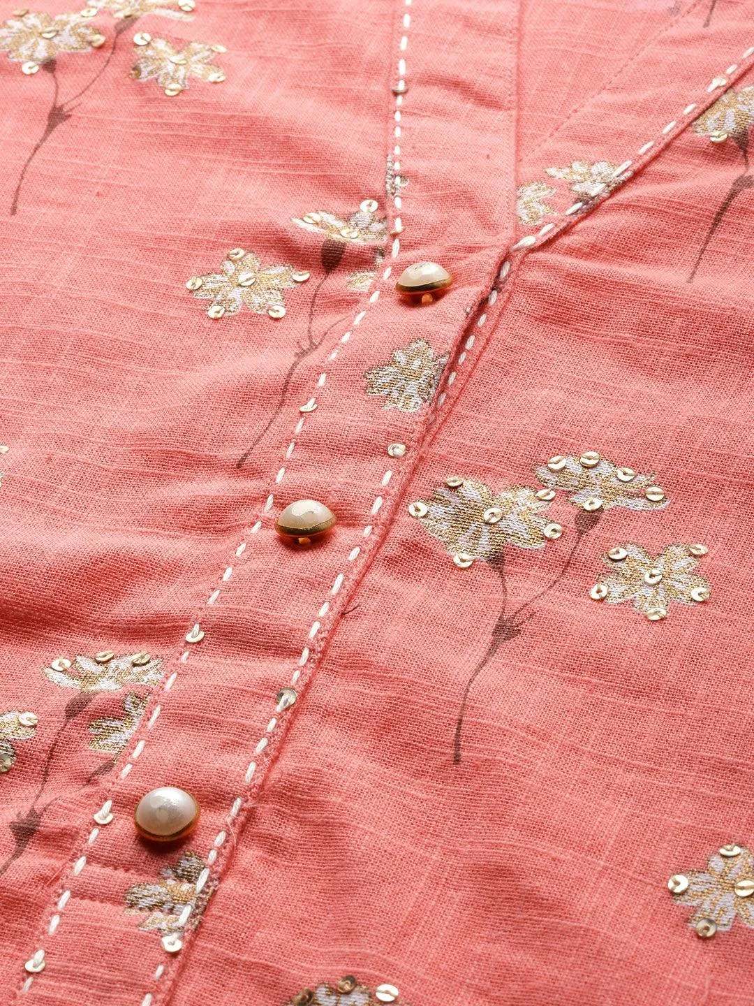 Jashvi Pink Flower Print Cotton Kurta Set