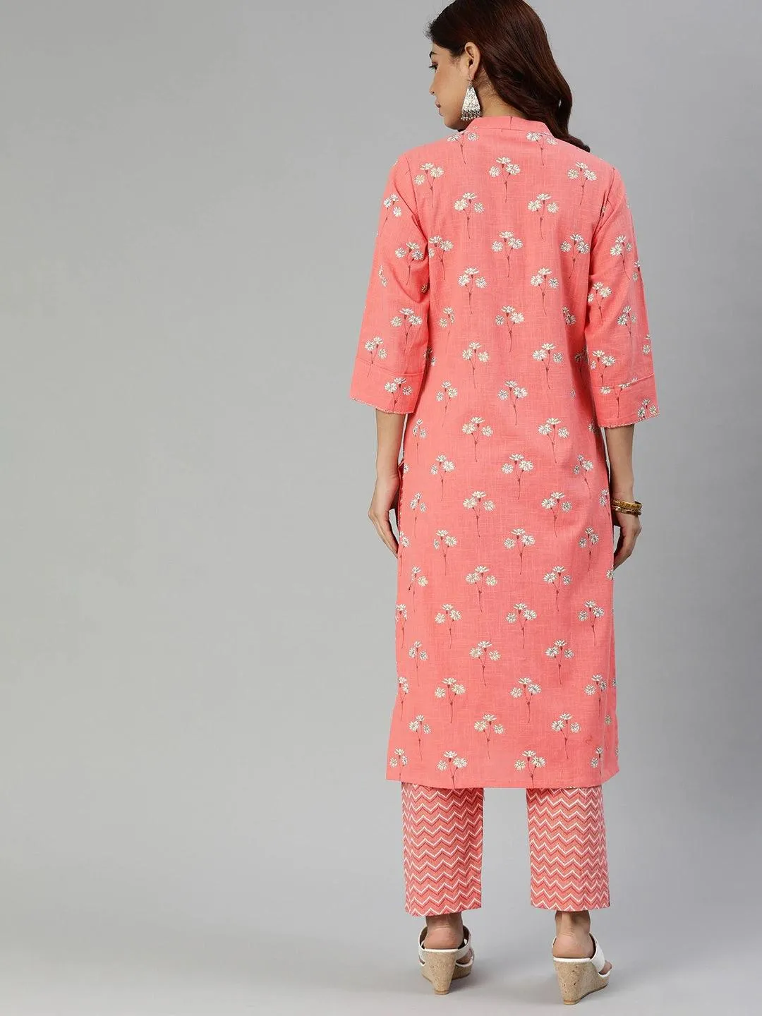 Jashvi Pink Flower Print Cotton Kurta Set